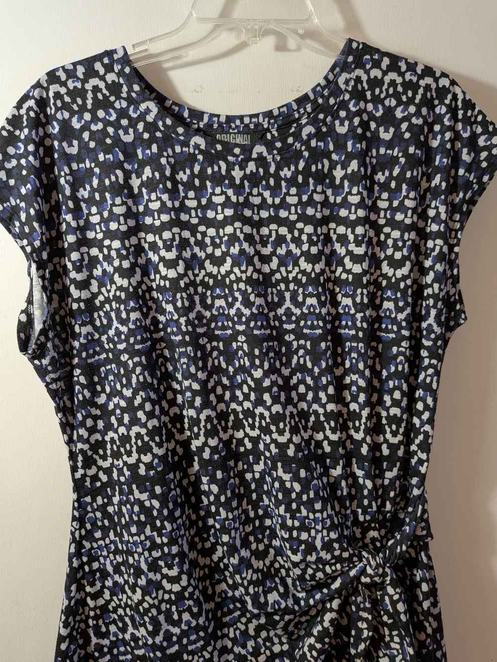 Nicole Miller Navy, White & Periwinkle Knot-Front Short Sleeve Dress